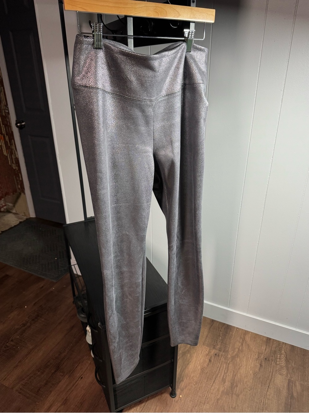 White House Black Market Metallic Gray High-Rise Leggings